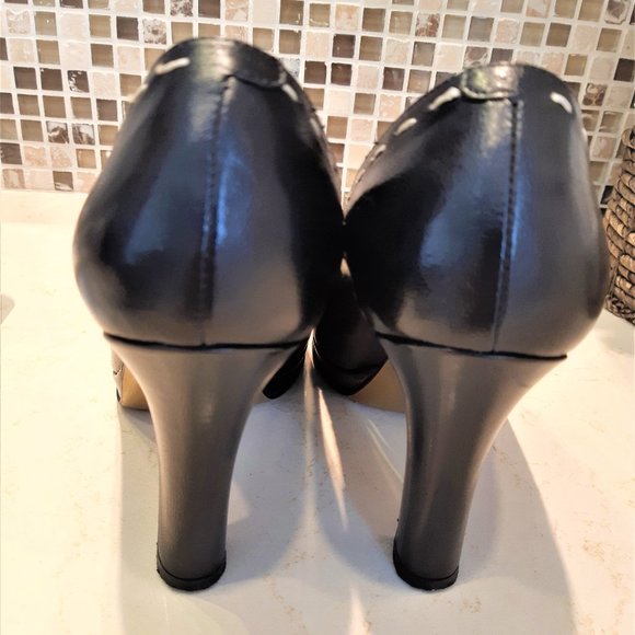 👠Via Spiga black leather open toe pumps heels - Picture 2 of 13